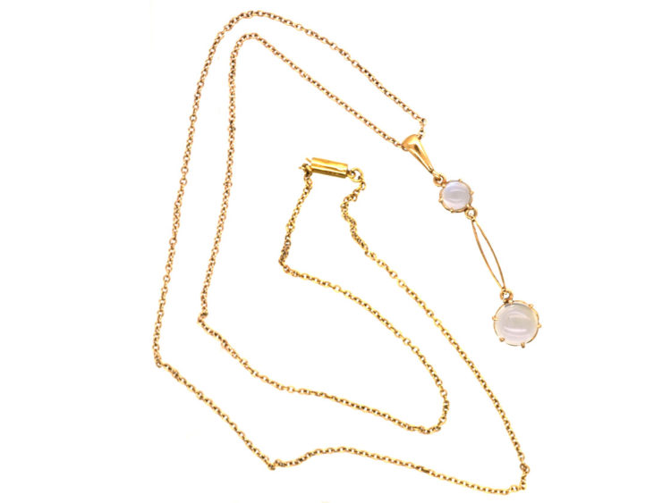 Edwardian 15ct Gold Moonstone Pendant on 9ct Gold Chain