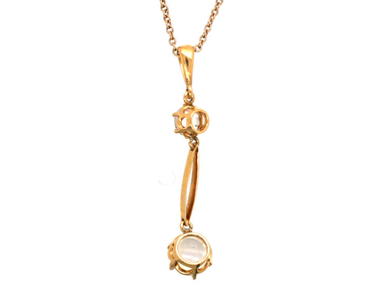 Edwardian 15ct Gold Moonstone Pendant on 9ct Gold Chain