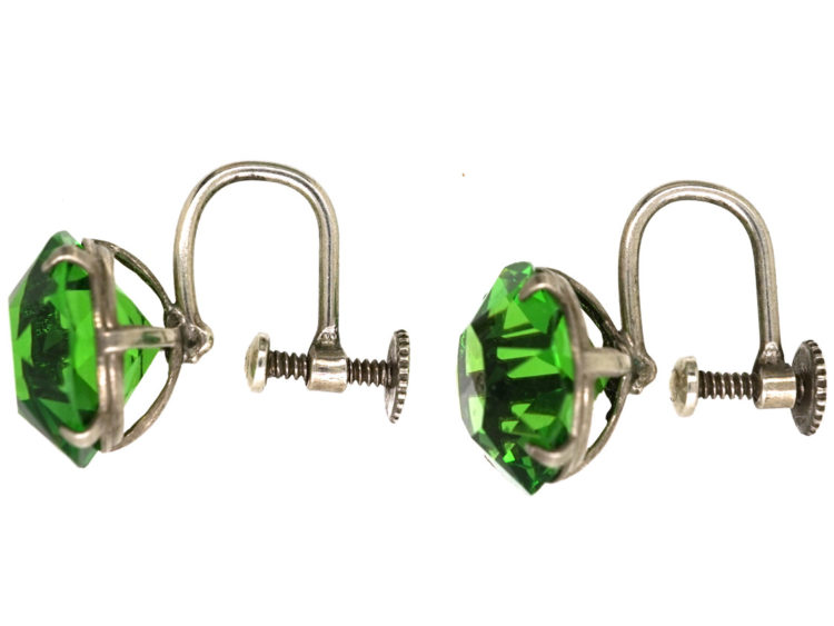 Silver & Green Paste Earrings
