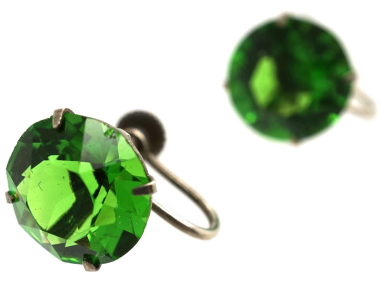 Silver & Green Paste Earrings