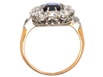 French 18ct Gold Large Sapphire & Diamond Oval Cluster Ring