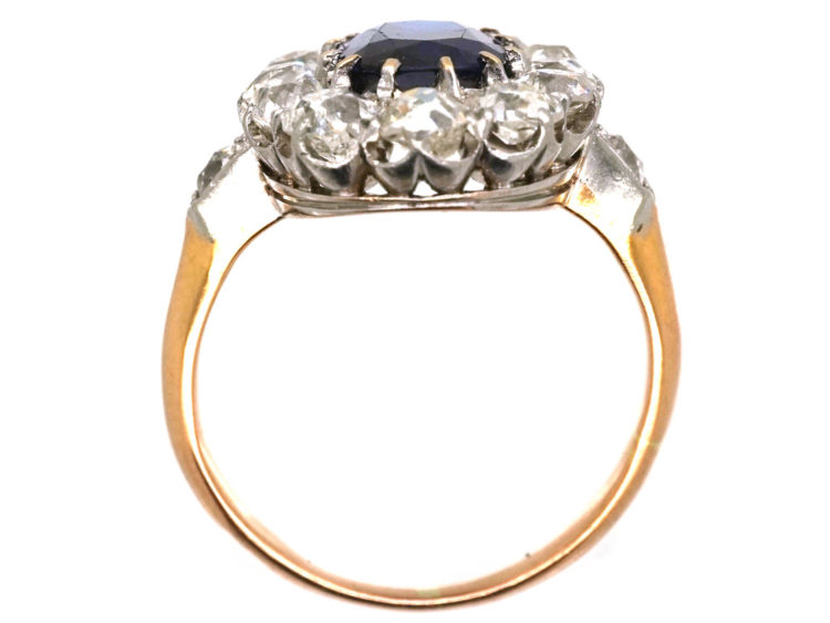 French 18ct Gold Large Sapphire & Diamond Oval Cluster Ring