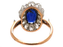 French 18ct Gold Large Sapphire & Diamond Oval Cluster Ring