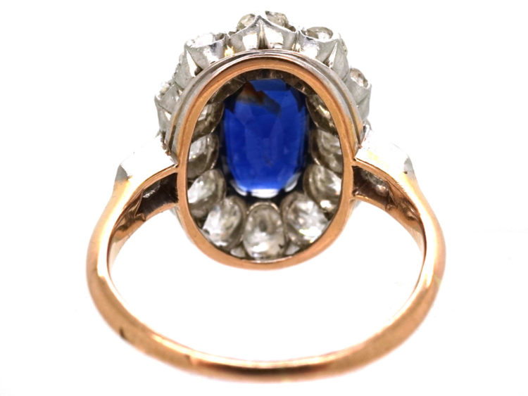 French 18ct Gold Large Sapphire & Diamond Oval Cluster Ring