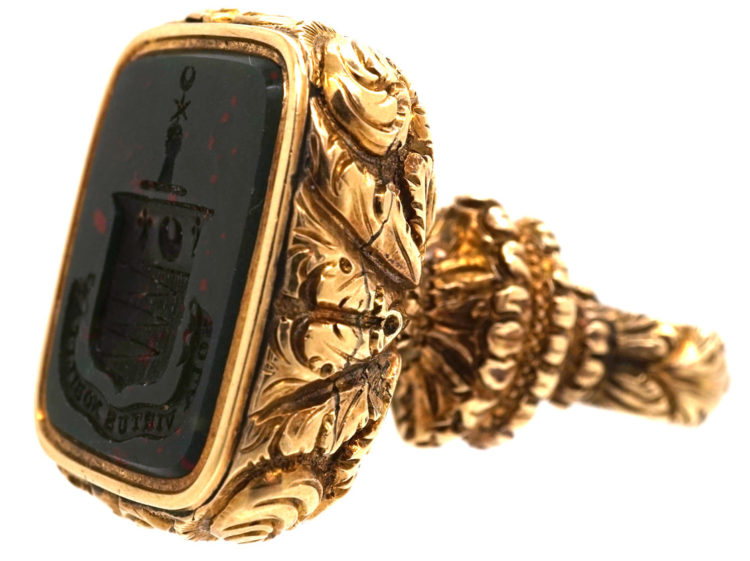 Large Georgian Seal with Bloodstone Crest Intaglio for the Henderson Clan