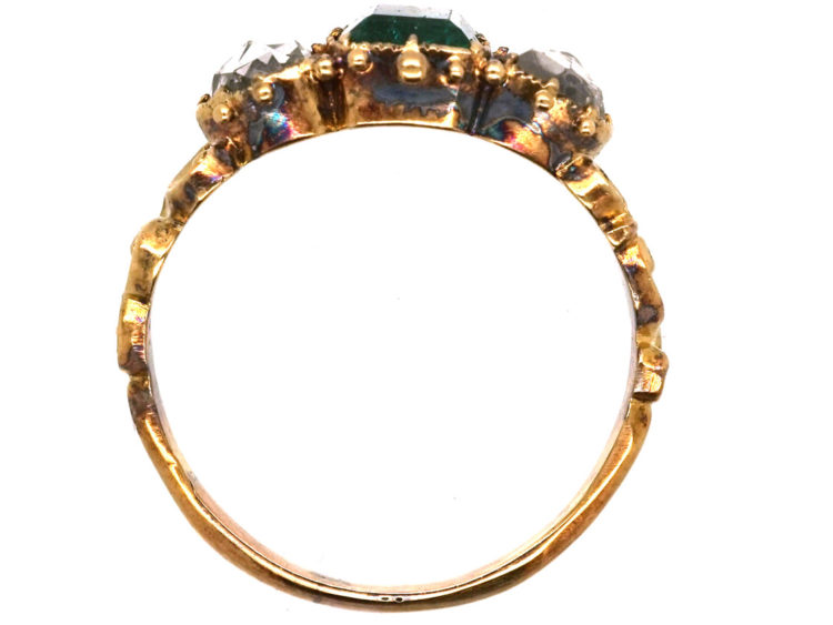Georgian 18ct Gold, Emerald & Rose Diamond Hearts Ring