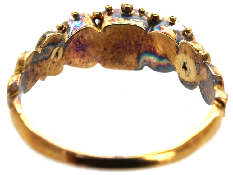 Georgian 18ct Gold, Emerald & Rose Diamond Hearts Ring