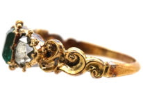 Georgian 18ct Gold, Emerald & Rose Diamond Hearts Ring