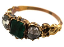 Georgian 18ct Gold, Emerald & Rose Diamond Hearts Ring
