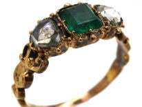Georgian 18ct Gold, Emerald & Rose Diamond Hearts Ring