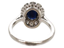 18ct White Gold & Platinum Oval Sapphire & Diamond Cluster Ring