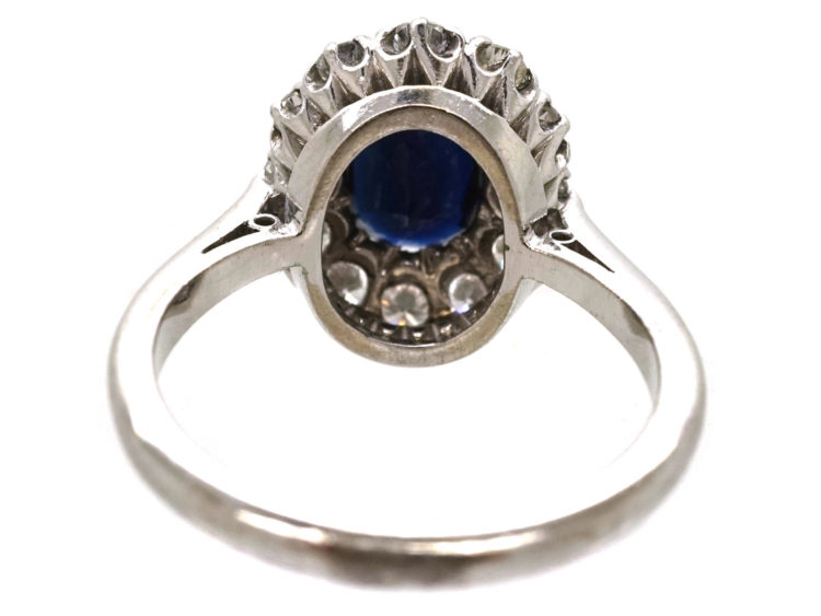 18ct White Gold & Platinum Oval Sapphire & Diamond Cluster Ring