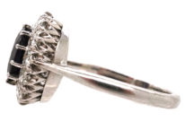 18ct White Gold & Platinum Oval Sapphire & Diamond Cluster Ring