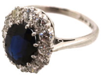 18ct White Gold & Platinum Oval Sapphire & Diamond Cluster Ring