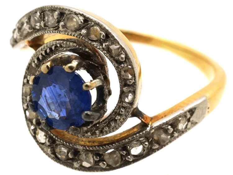 Belle Epoque 18ct Gold, Sapphire & Rose Diamond Swirl Ring