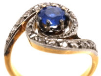 Belle Epoque 18ct Gold, Sapphire & Rose Diamond Swirl Ring