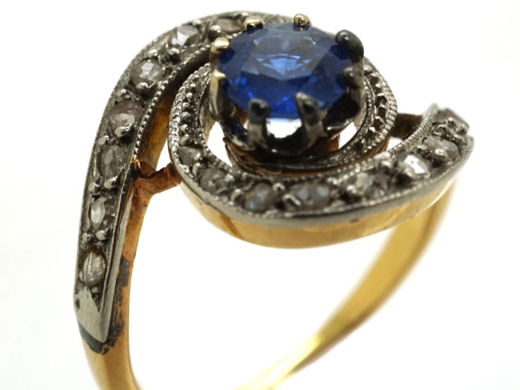 Belle Epoque 18ct Gold, Sapphire & Rose Diamond Swirl Ring