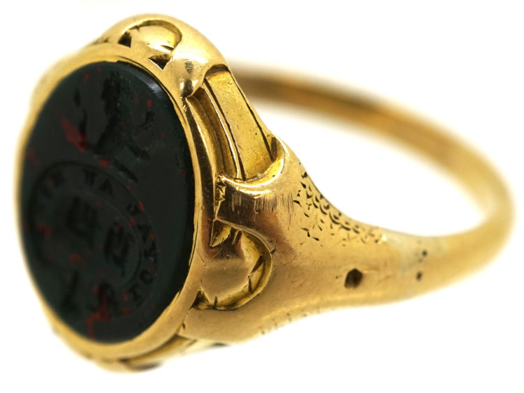 Victorian 18ct Gold & Bloodstone Crest Intaglio Signet Ring
