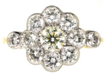 Edwardian 18ct Gold & Platinum, Diamond Cluster Ring with Diamond Set Shoulders