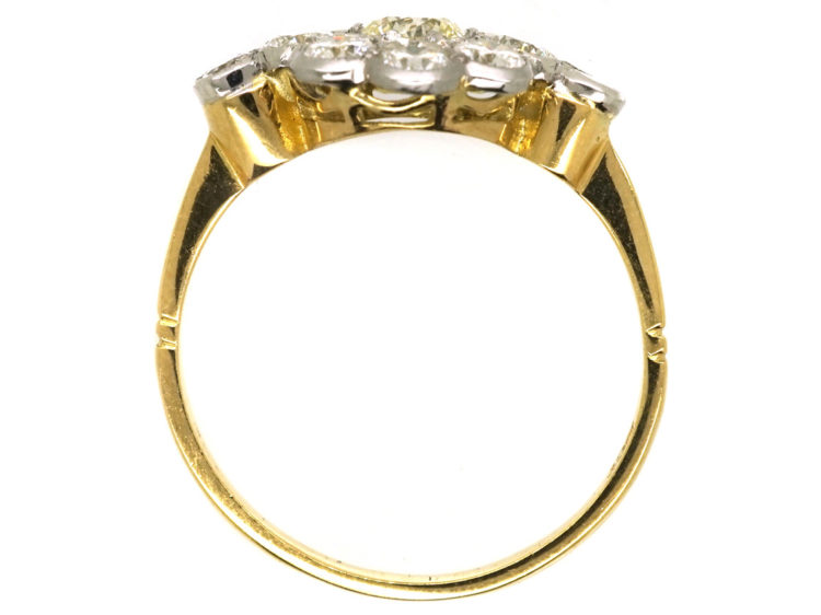 Edwardian 18ct Gold & Platinum, Diamond Cluster Ring with Diamond Set Shoulders