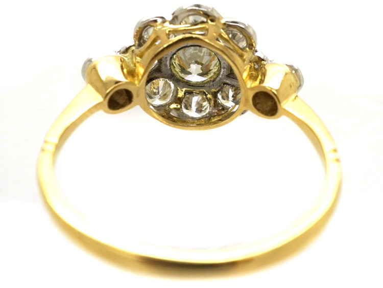 Edwardian 18ct Gold & Platinum, Diamond Cluster Ring with Diamond Set Shoulders