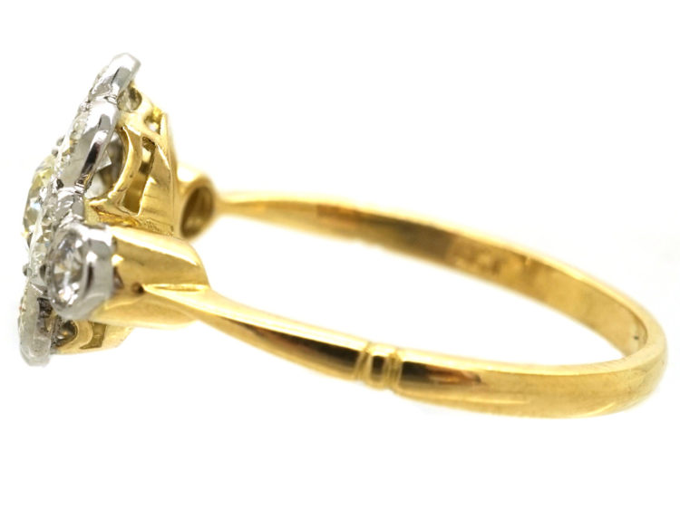 Edwardian 18ct Gold & Platinum, Diamond Cluster Ring with Diamond Set Shoulders