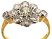 Edwardian 18ct Gold & Platinum, Diamond Cluster Ring with Diamond Set Shoulders