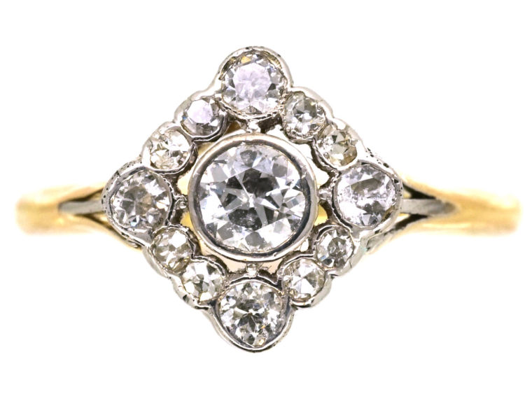Art Deco 18ct Gold & Platinum Diamond Shaped Diamond Ring