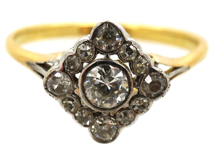 Art Deco 18ct Gold & Platinum Diamond Shaped Diamond Ring