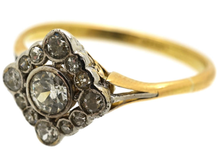 Art Deco 18ct Gold & Platinum Diamond Shaped Diamond Ring