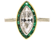 Art Deco Emerald & Diamond Marquise Ring