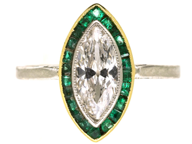 Art Deco Emerald & Diamond Marquise Ring