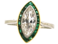 Art Deco Emerald & Diamond Marquise Ring