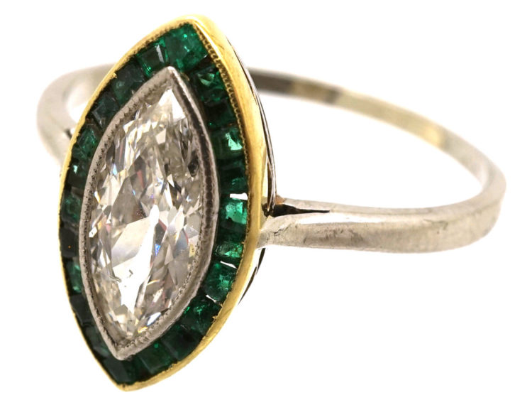 Art Deco Emerald & Diamond Marquise Ring