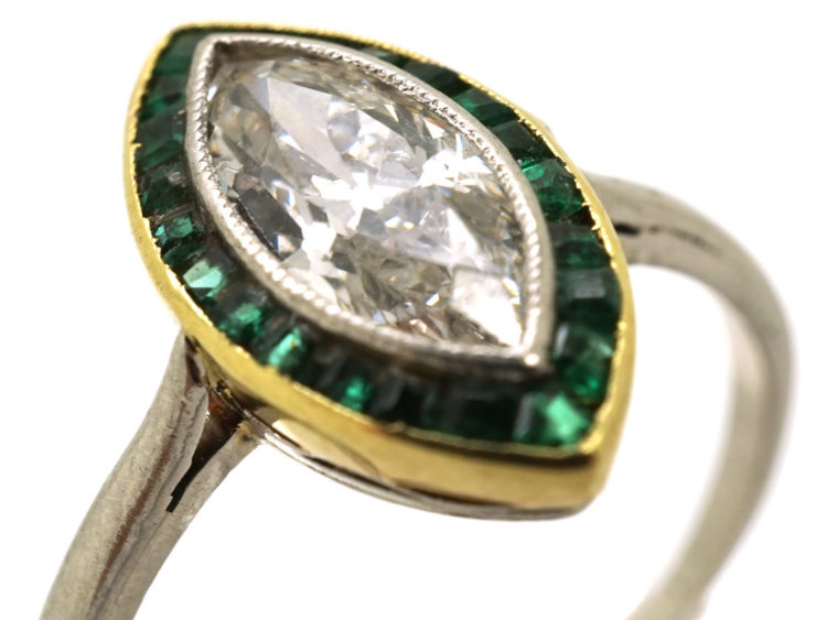 Art Deco Emerald & Diamond Marquise Ring