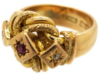 18ct Lover's Knot Ring set with a Ruby & Two Diamonds