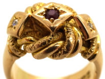 18ct Lover's Knot Ring set with a Ruby & Two Diamonds