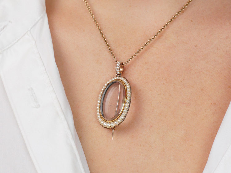 Georgian 9ct Gold & Natural Pearl Brooch / Pendant