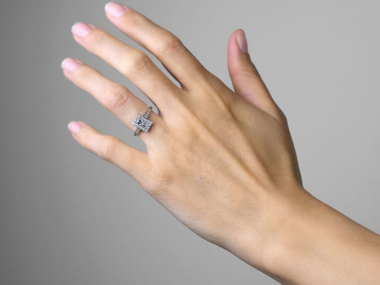 Art Deco Platinum & Diamond Rectangular Ring with Diamond Set Shoulders