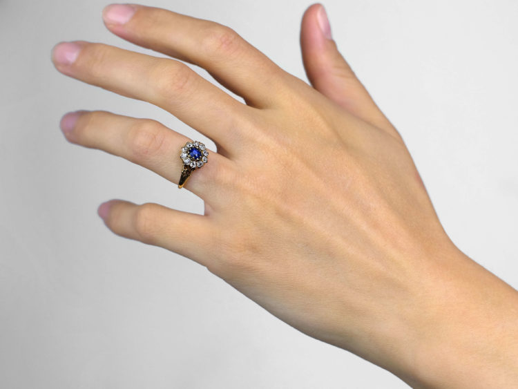 Edwardian 18ct Gold, Sapphire & Diamond Cluster Ring