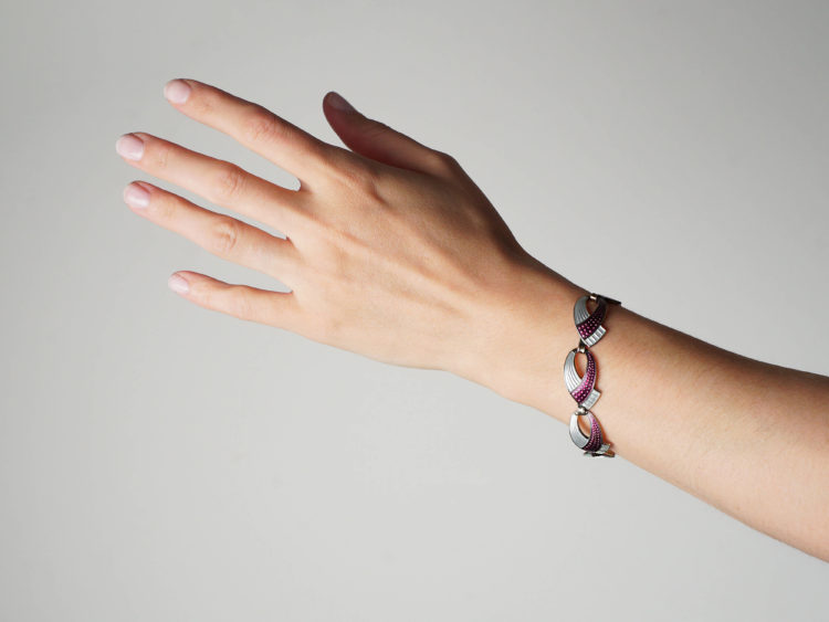 Norwegian Vintage Silver, White & Mauve Enamel Bracelet