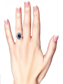 French 18ct Gold Large Sapphire & Diamond Oval Cluster Ring