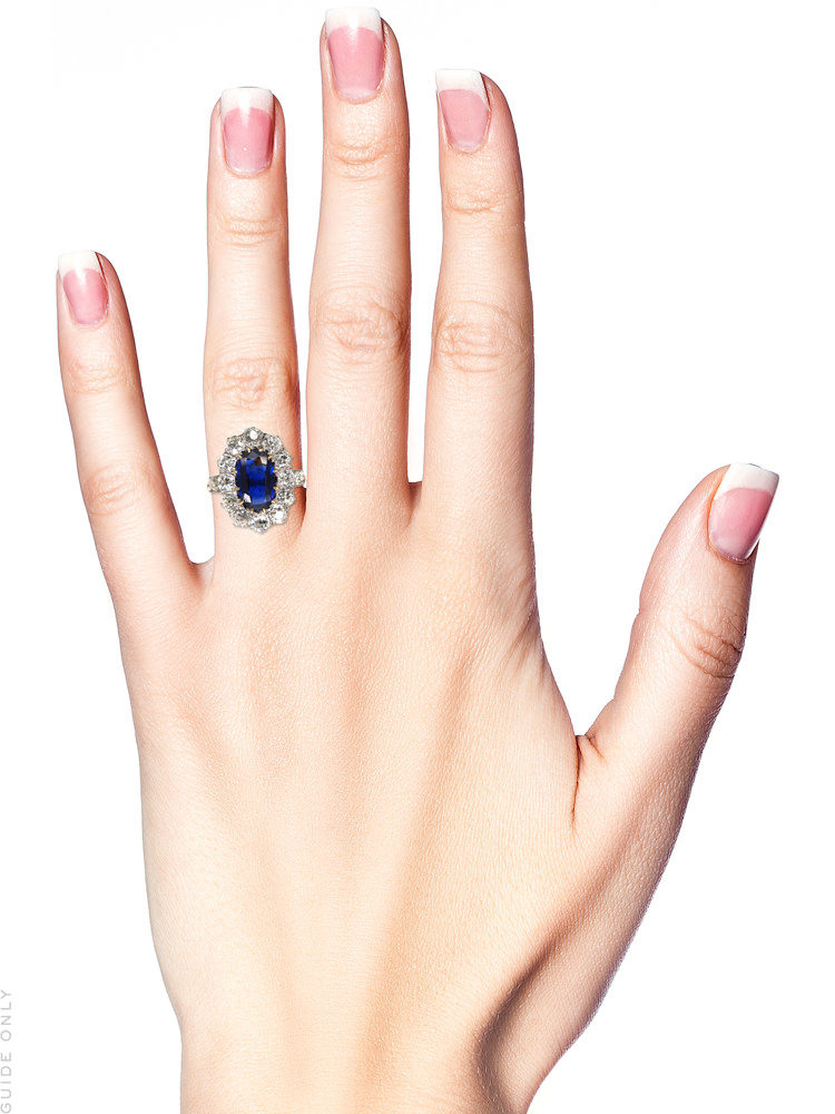 French 18ct Gold Large Sapphire & Diamond Oval Cluster Ring