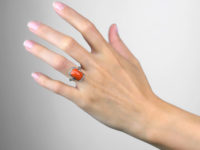 Art Deco Platinum & Coral & Diamond Ring