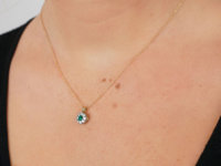 18ct Gold, Emerald & Diamond Cluster Pendant on 18ct Gold Chain