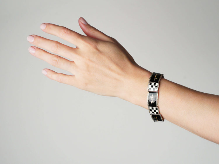 Norwegian Silver Gilt & White & Black Enamel Bracelet
