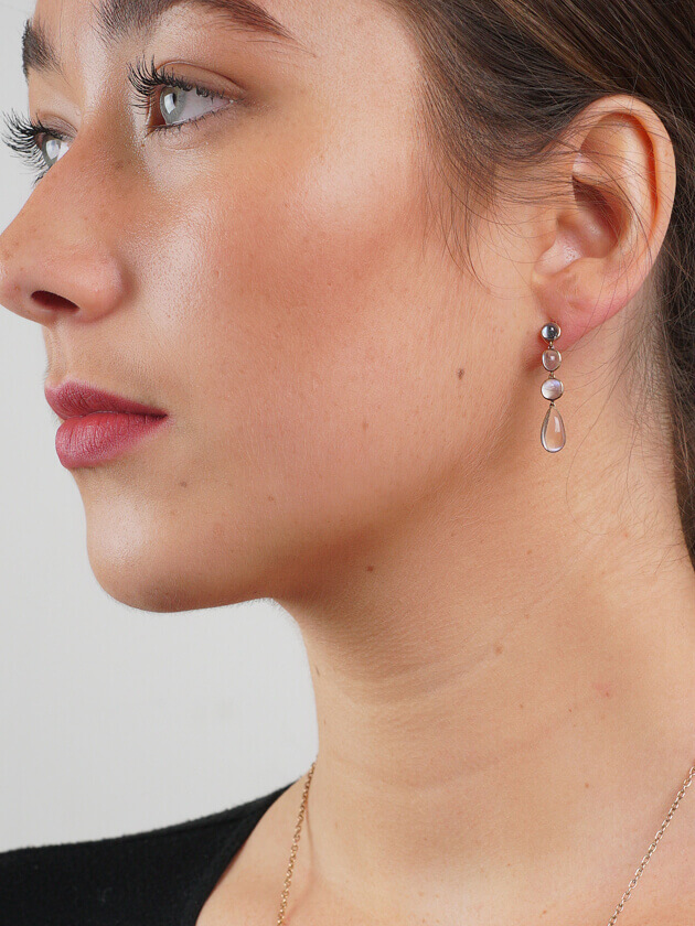 Edwardian 9ct Gold & Moonstone Drop Earrings