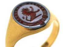 18ct Gold & Carnelian Signet Ring with Lion Intaglio