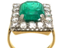 Large 18ct Gold, Emerald & Diamond Rectangular Ring