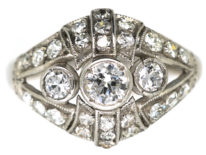 Art Deco 18ct White Gold & Diamond Bombe Style Ring